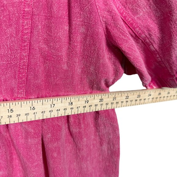 Umgee Washed Babydoll Dress 1X Pink Short Sleeve Button Front Cotton Boho - Picture 13 of 13